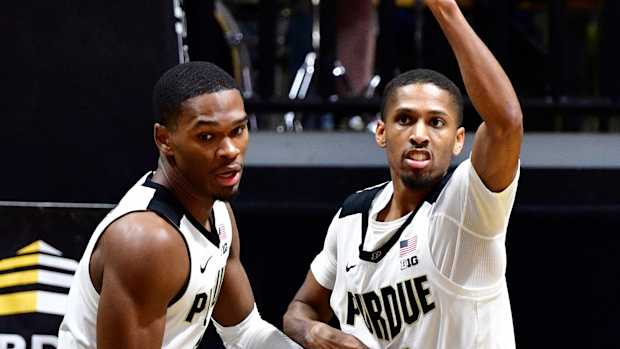 Isaiah Thompson reacts after scoring a basket.